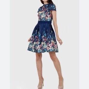 Anthropologie Foxiedox Floral Pleated Lace Fit Flare N Meadow Mini Dress Small